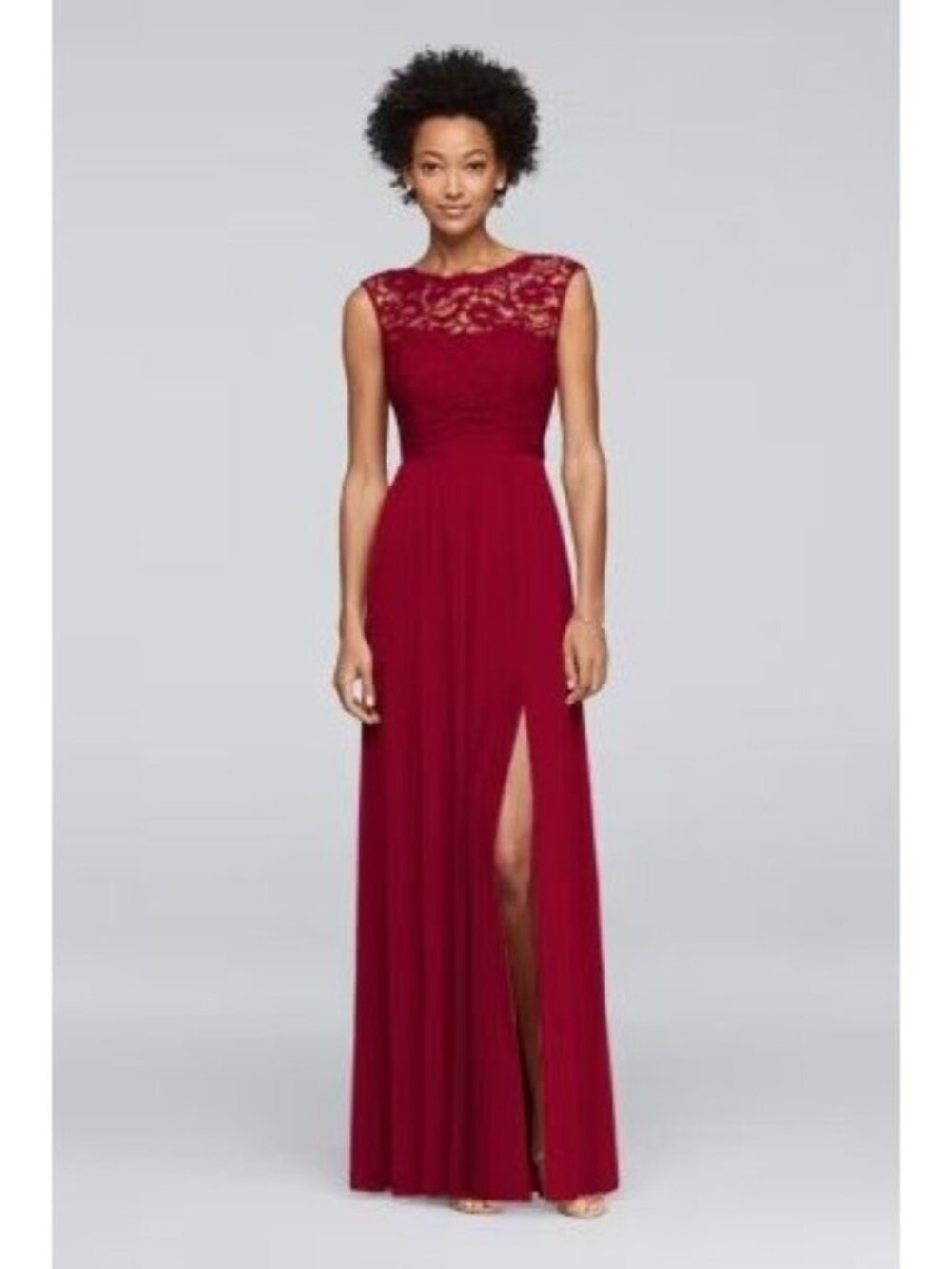 DAVIDS BRIDAL F19328 Apple Red Lace Chiffon Bridesmaid Dress Gown Size 10 NEW NW